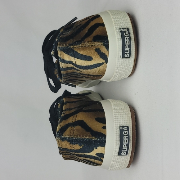 Superga 2750 Fanvelw Velvet Cognac Zebra Animal Print Sneakers Lace Up Size 8 - Picture 6 of 13